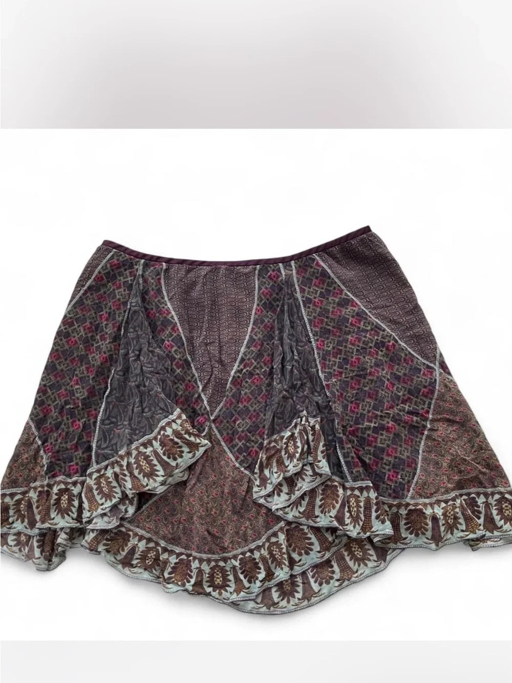 Marchesa Plum Patchwork Ruffle Mini Skirt